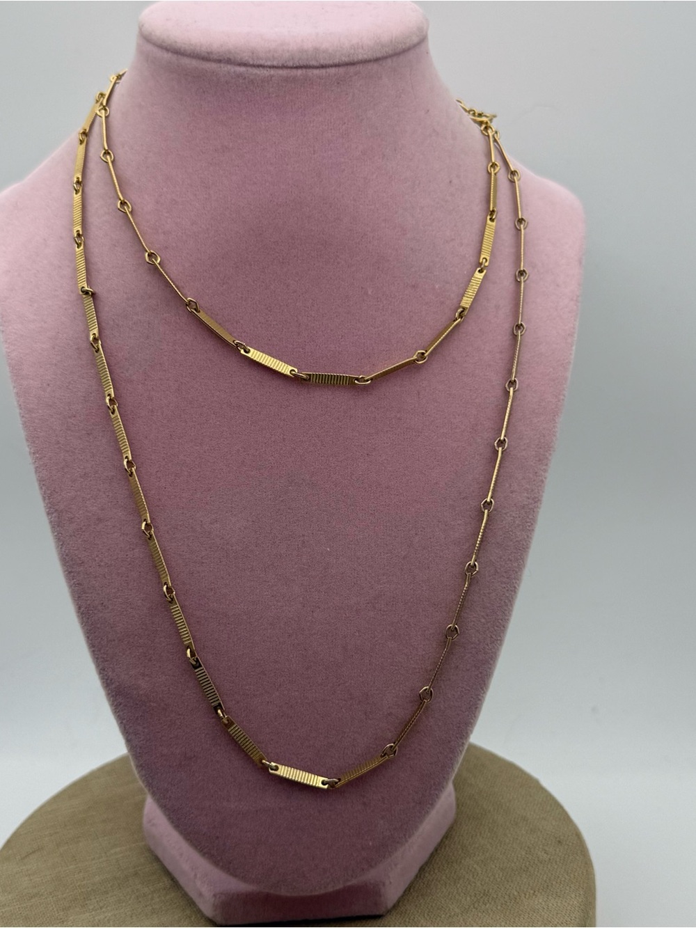 Vintage long Gold Link Bar Necklace Women Jewelry